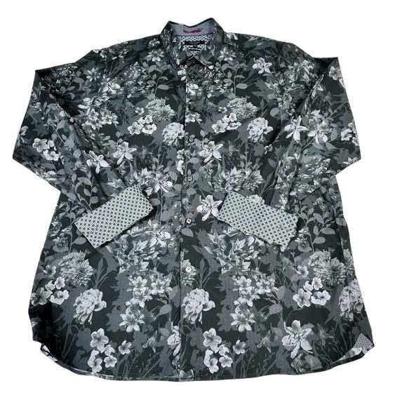 TED BAKER LONDON Long Sleeve Grey Pink Black Floral Shirt Men's XL - Picture 7 of 16